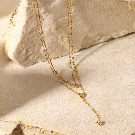 Lily Stainless Steel Zircon Double-Layered Necklace
