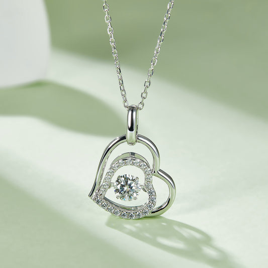 Sassy Moissanite 925 Sterling Silver Heart Necklace